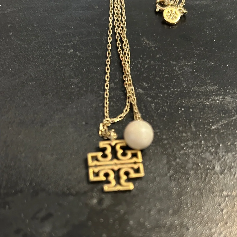 Tory Burch- Double strand Gold and Pearl Pendant Necklace, 18”